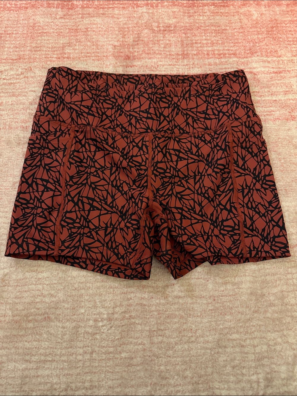 oiselle Rust Red with Black Abstract Print High-Waist Athletic Shorts